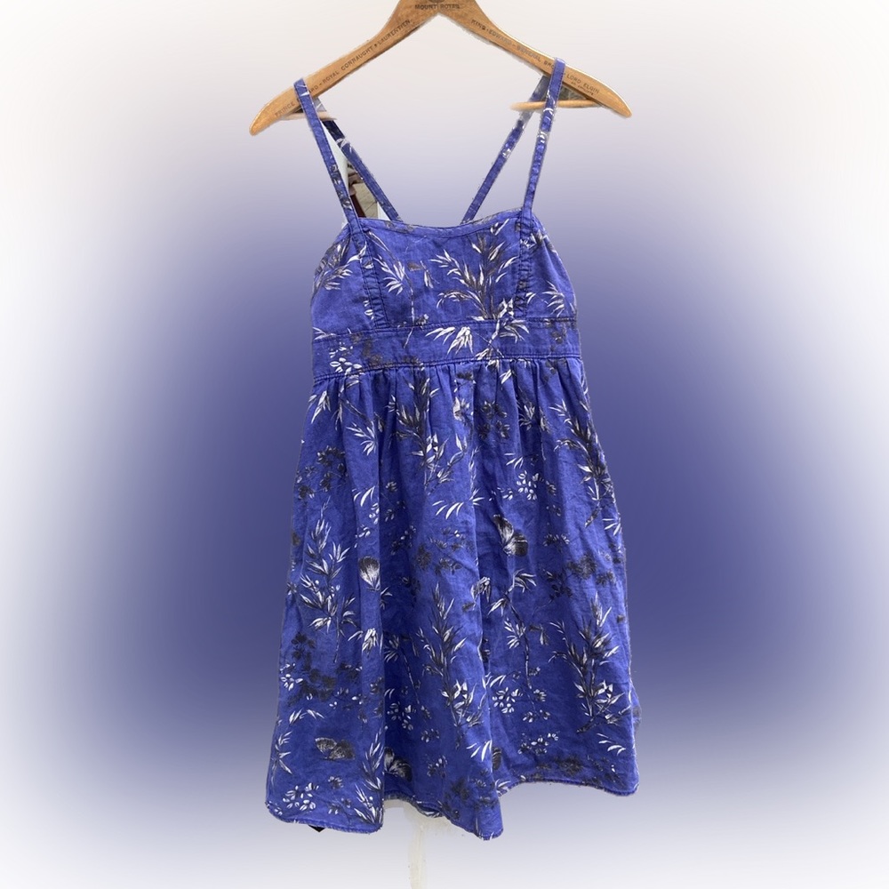 Gap Blue Linen Flora & Fauna Print Spaghetti Strap Mini Dress Women's Size S